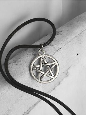 5 For $25💫Pentagram Pendant Necklace in Silver with Black Cord